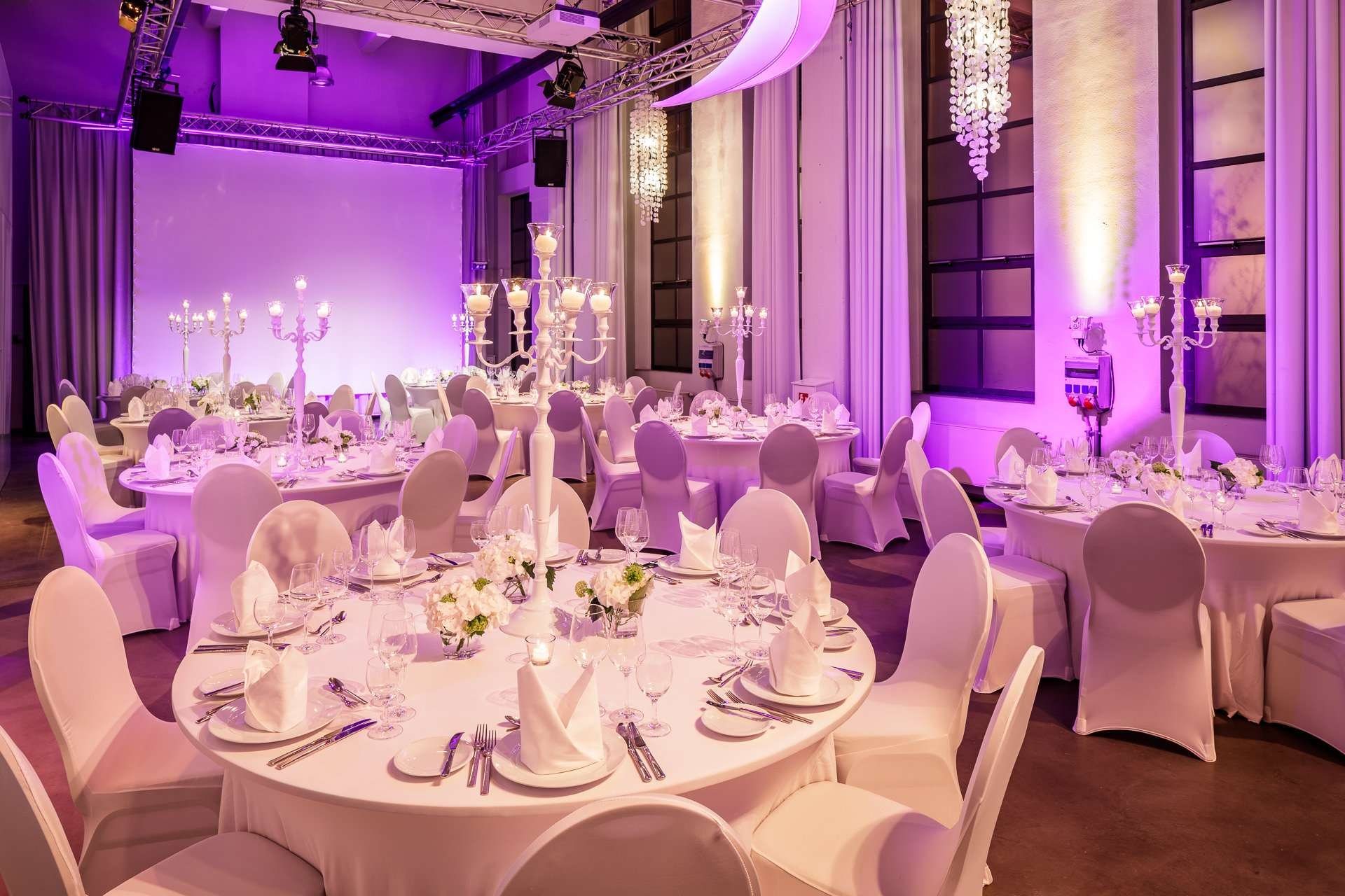 Festively laid tables at a company celebration