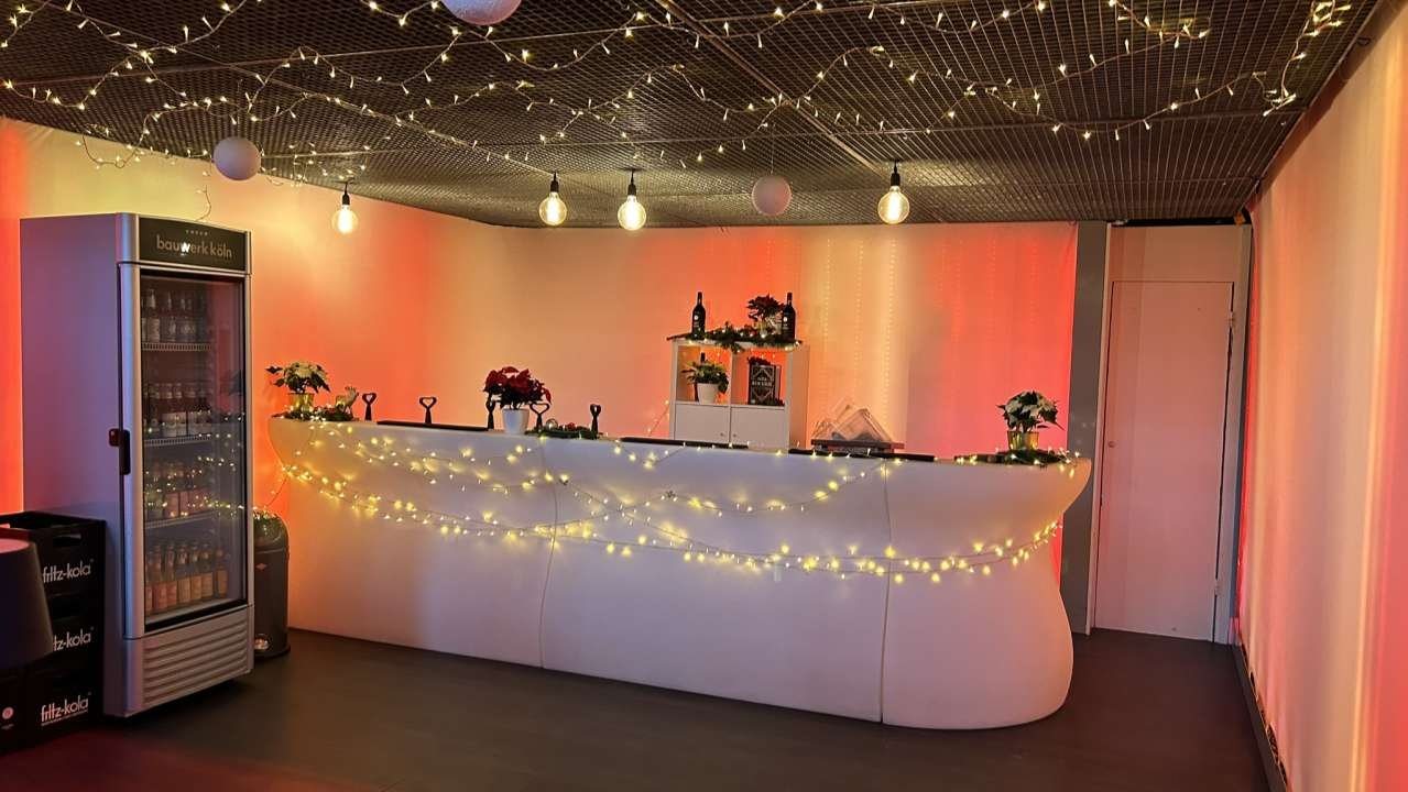 Fairy lights above the bar area at Bauwerk